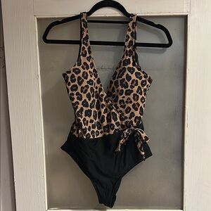 Leopard Print Wrap Swimsuit